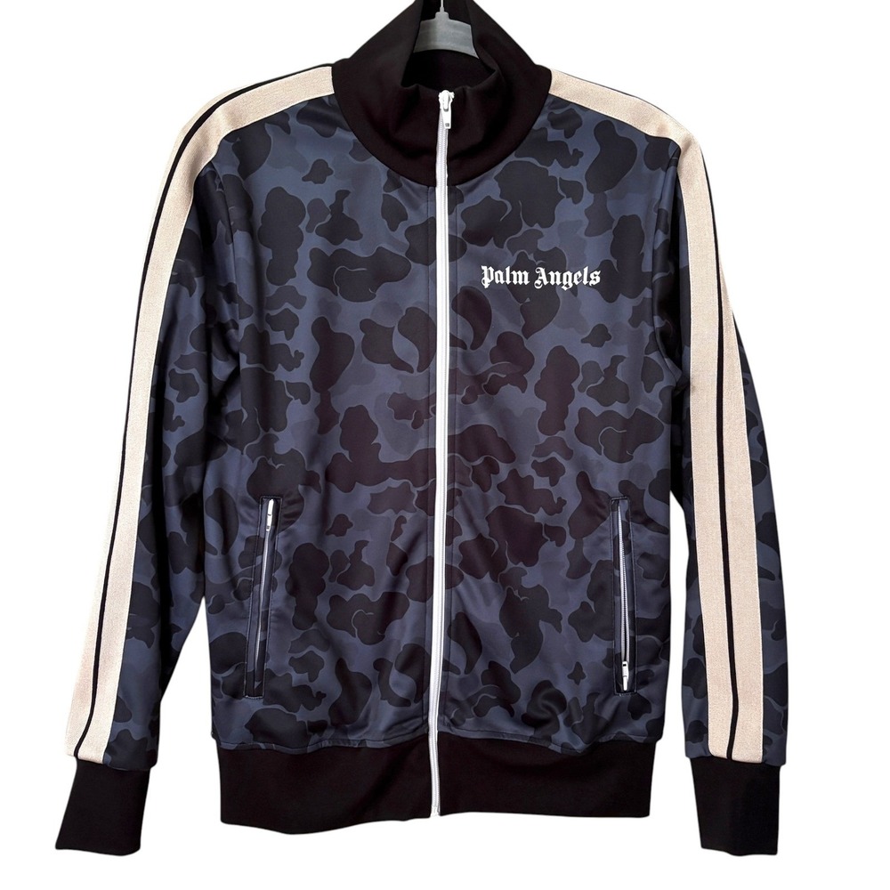 Palm Angels Mens Medium Track Jacket Navy Camo Side Stripe Sporty